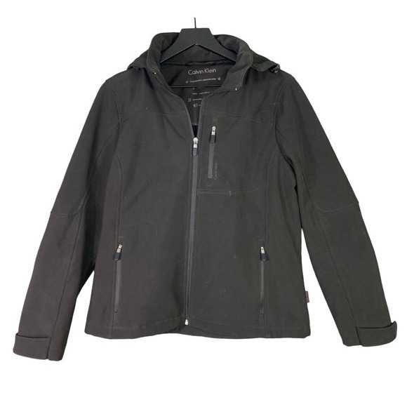 Calvin Klein Women’s Black Softshell Jacket M Water Resistant Windproof Hooded - Picture 1 of 14